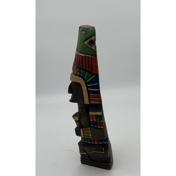 Vintage Hand painted Aztec Wooden Totem Pole - Picture 2 of 8
